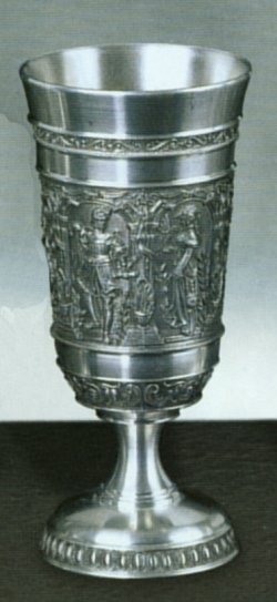 German Pewter Goblet Chalice with Knight